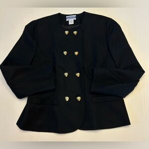 Vintage Pendleton 100% Wool Black  Blazer Size 8P Long Sleeve Gold Buttons USA